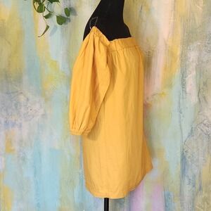 OFF-SHOULDER DRESS Gold BIG SLEEVES Peasant BOHO Summer‎ Beach Coverup Size XS